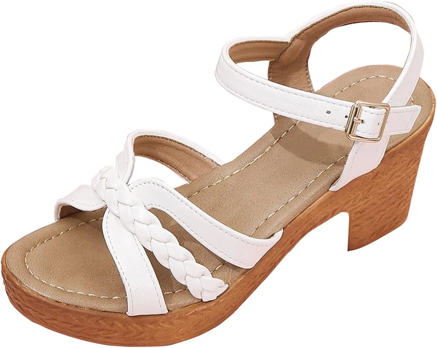 Women's Chunky Low Heel Sandals Shoes Sandals Women Flatform Ankle Ladies Fashion Summer Solid Sandals for Women Leather