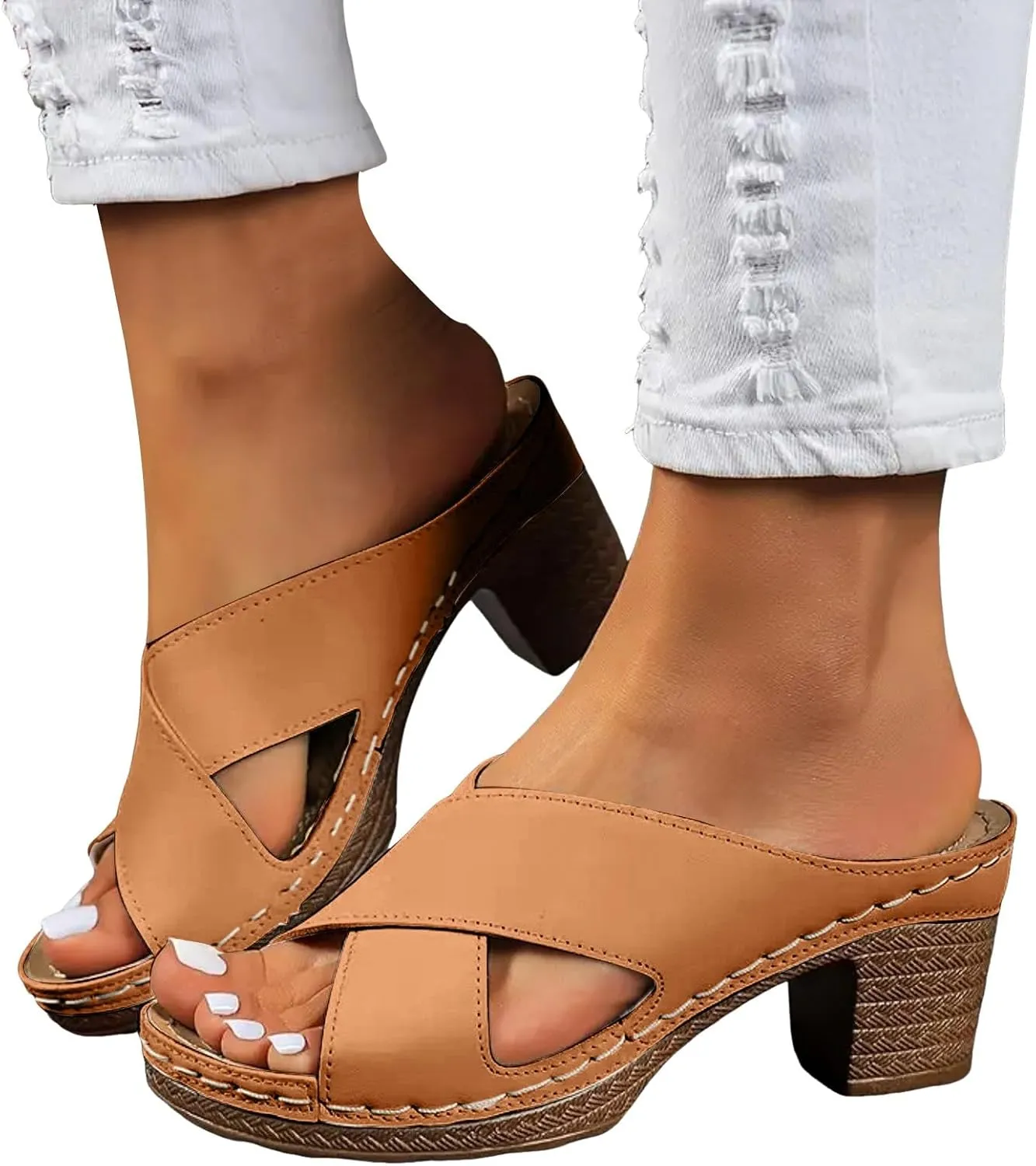 Women's Chunky Low Heel Sandals Thick Heel Strap Women's Outdoor Shoes Fashionable And Casual Fish Mouth Open Beach