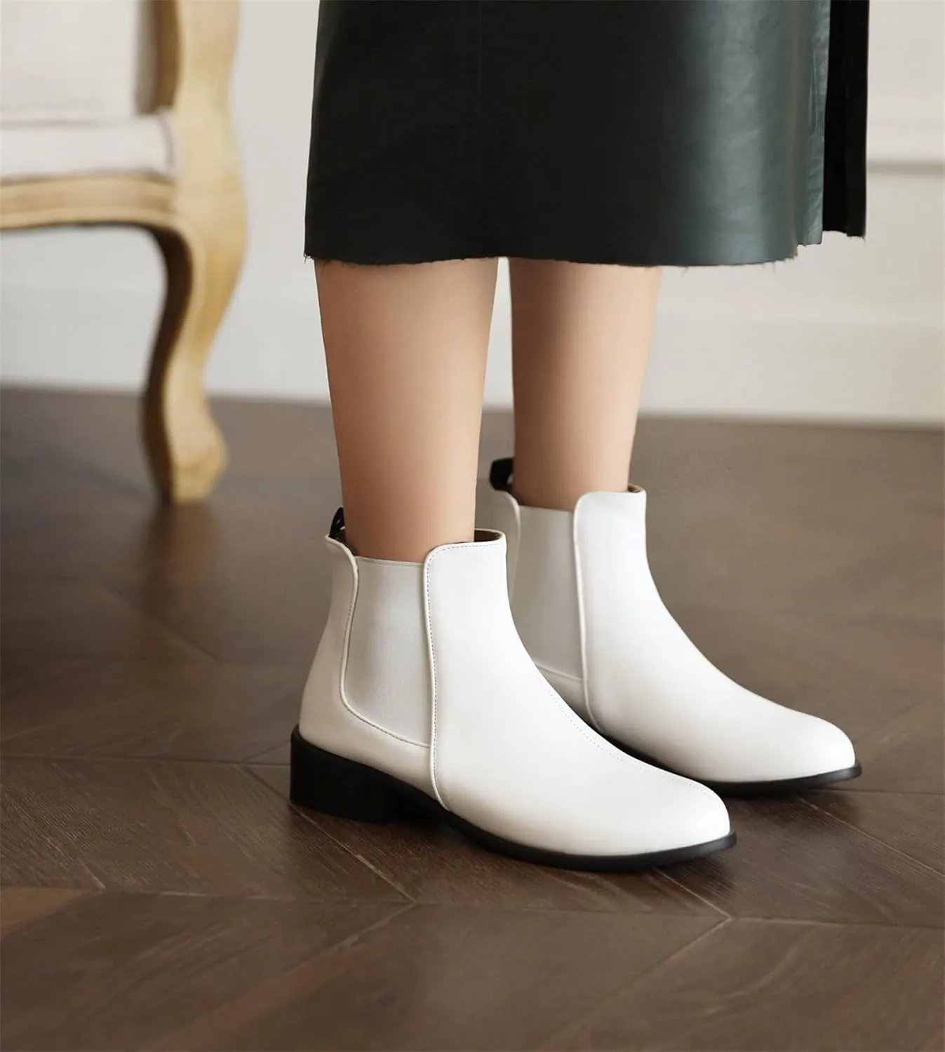 Women's Closed Pointed Toed Slip On Winter Boots Block Heel Dressy Ankle High Boots Warm Work Church Office Outdoor Winter Mid Chunky Heeled Fall Combat Concise Classic Chelsea Booties