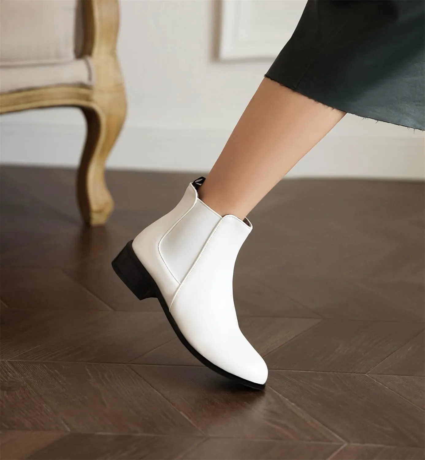 Women's Closed Pointed Toed Slip On Winter Boots Block Heel Dressy Ankle High Boots Warm Work Church Office Outdoor Winter Mid Chunky Heeled Fall Combat Concise Classic Chelsea Booties