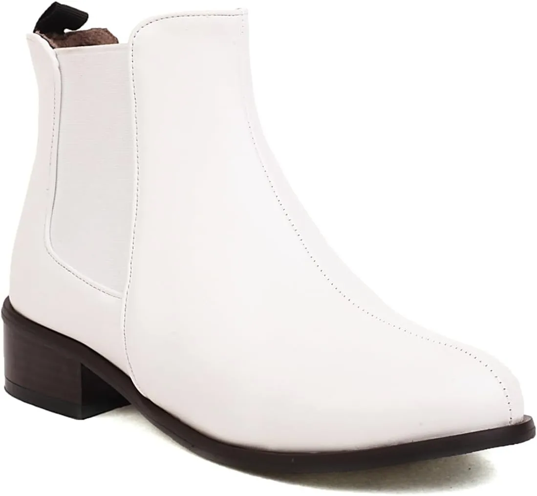 Women's Closed Pointed Toed Slip On Winter Boots Block Heel Dressy Ankle High Boots Warm Work Church Office Outdoor Winter Mid Chunky Heeled Fall Combat Concise Classic Chelsea Booties