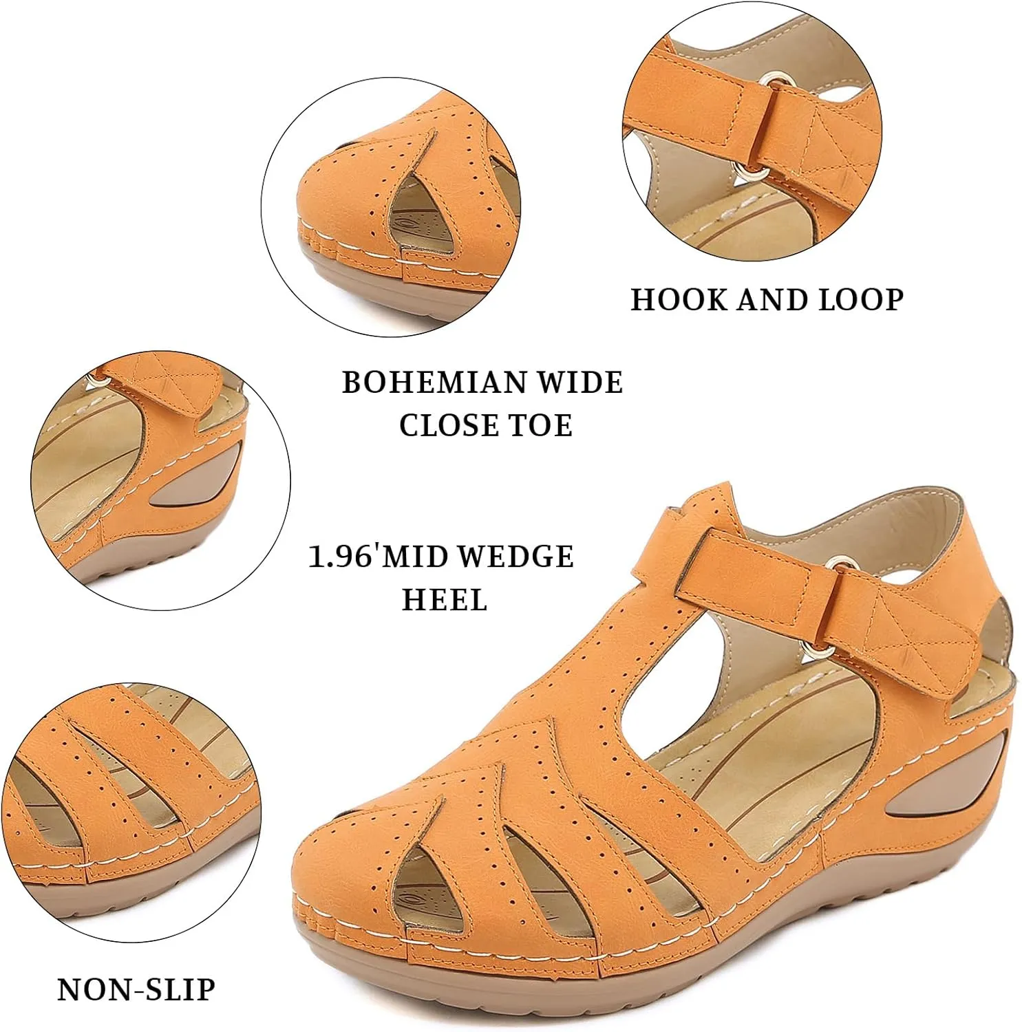Womens Closed-Toe Boho Gladiator Sandals  Slip-on Wedge Platform with Adjustable Ankle Strap Non-Slip Sole for Summer Beach, Casual Walking & All-Day Comfort Shoes 2025