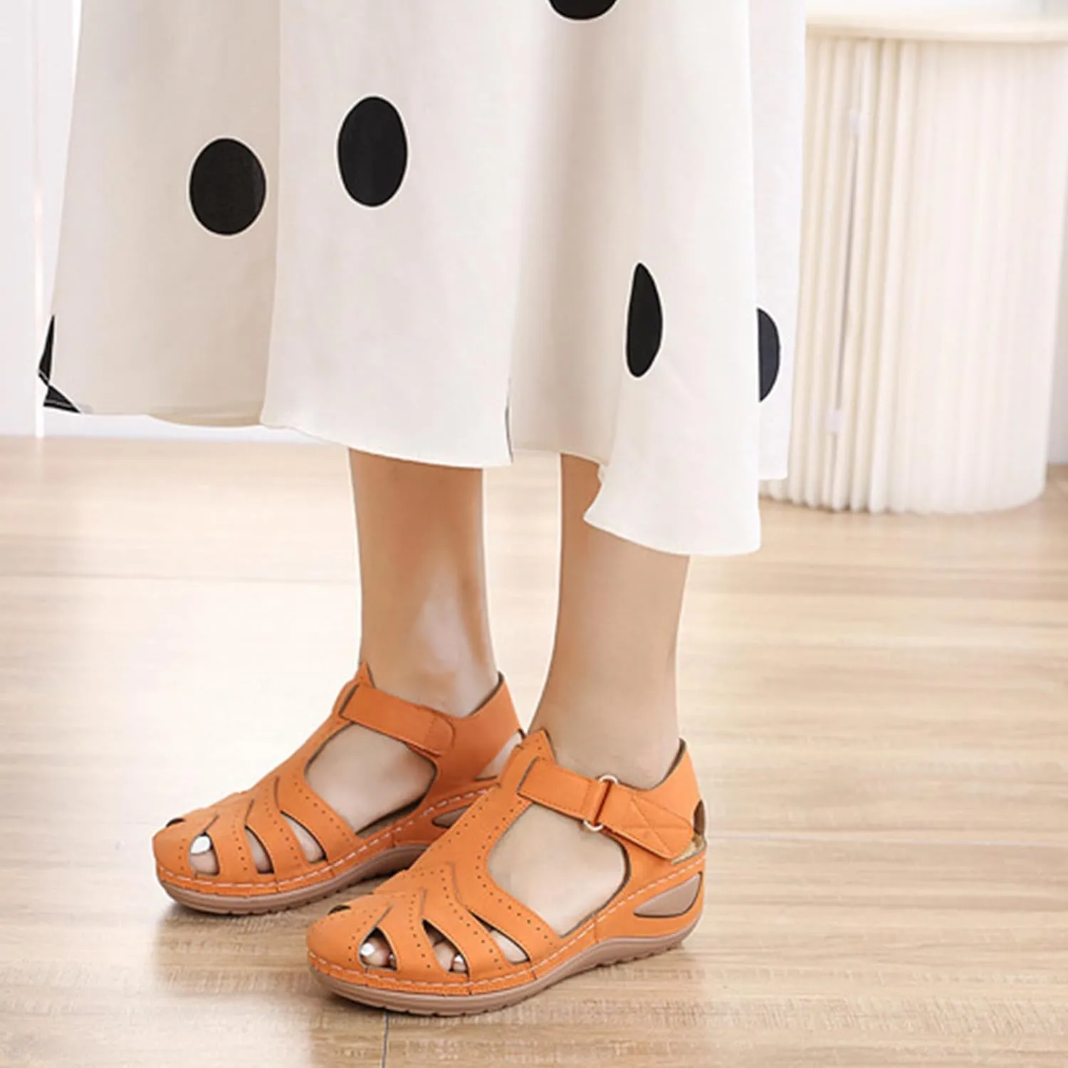 Womens Closed-Toe Boho Gladiator Sandals  Slip-on Wedge Platform with Adjustable Ankle Strap Non-Slip Sole for Summer Beach, Casual Walking & All-Day Comfort Shoes 2025