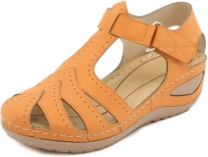 Womens Closed-Toe Boho Gladiator Sandals  Slip-on Wedge Platform with Adjustable Ankle Strap Non-Slip Sole for Summer Beach, Casual Walking & All-Day Comfort Shoes 2025