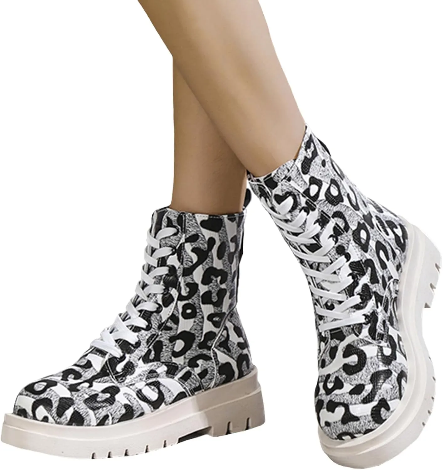 Womens Combat Ankle Boots Lace Up Platform Motorcycle Boots Lace Up Lug Sole Goth Boots Punk Booties for Women