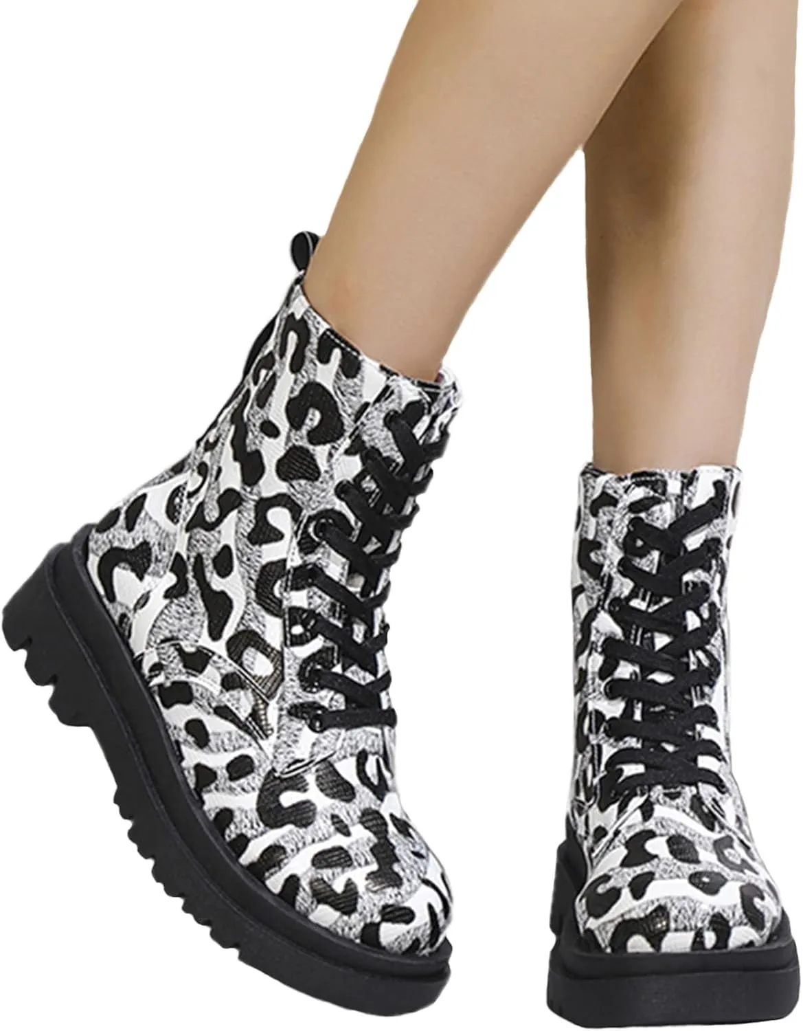 Womens Combat Ankle Boots Lace Up Platform Motorcycle Boots Lace Up Lug Sole Goth Boots Punk Booties for Women