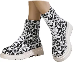 Womens Combat Ankle Boots Lace Up Platform Motorcycle Boots Lace Up Lug Sole Goth Boots Punk Booties for Women