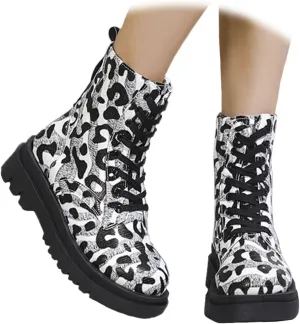 Womens Combat Ankle Boots Lace Up Platform Motorcycle Boots Lace Up Lug Sole Goth Boots Punk Booties for Women