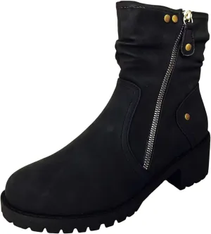 Women's Combat Boots Side Zip up Low Heel Ankle Boots Stacked Chunky Block Heels Booties Casual Comfy Booties