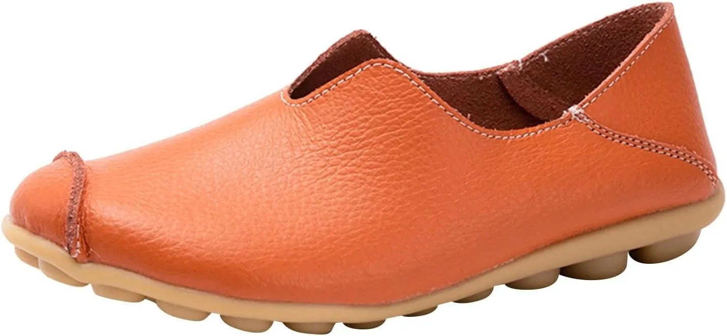 Women's Comfort Walking Boat Shoe Breathable Walking Office Flat Loafer Casual Leather Flats Slip On Driving Loafers Comfortable Orthopedic Shoes