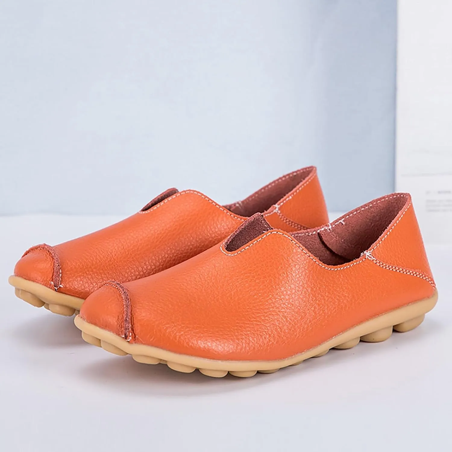 Women's Comfort Walking Boat Shoe Breathable Walking Office Flat Loafer Casual Leather Flats Slip On Driving Loafers Comfortable Orthopedic Shoes