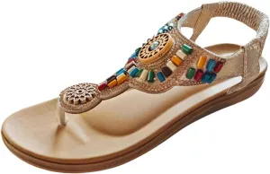 Women's Comfortable Summer Sandals For Casual Wear Beach Vacation Slip On Flat Sole Open Toe Thong Design