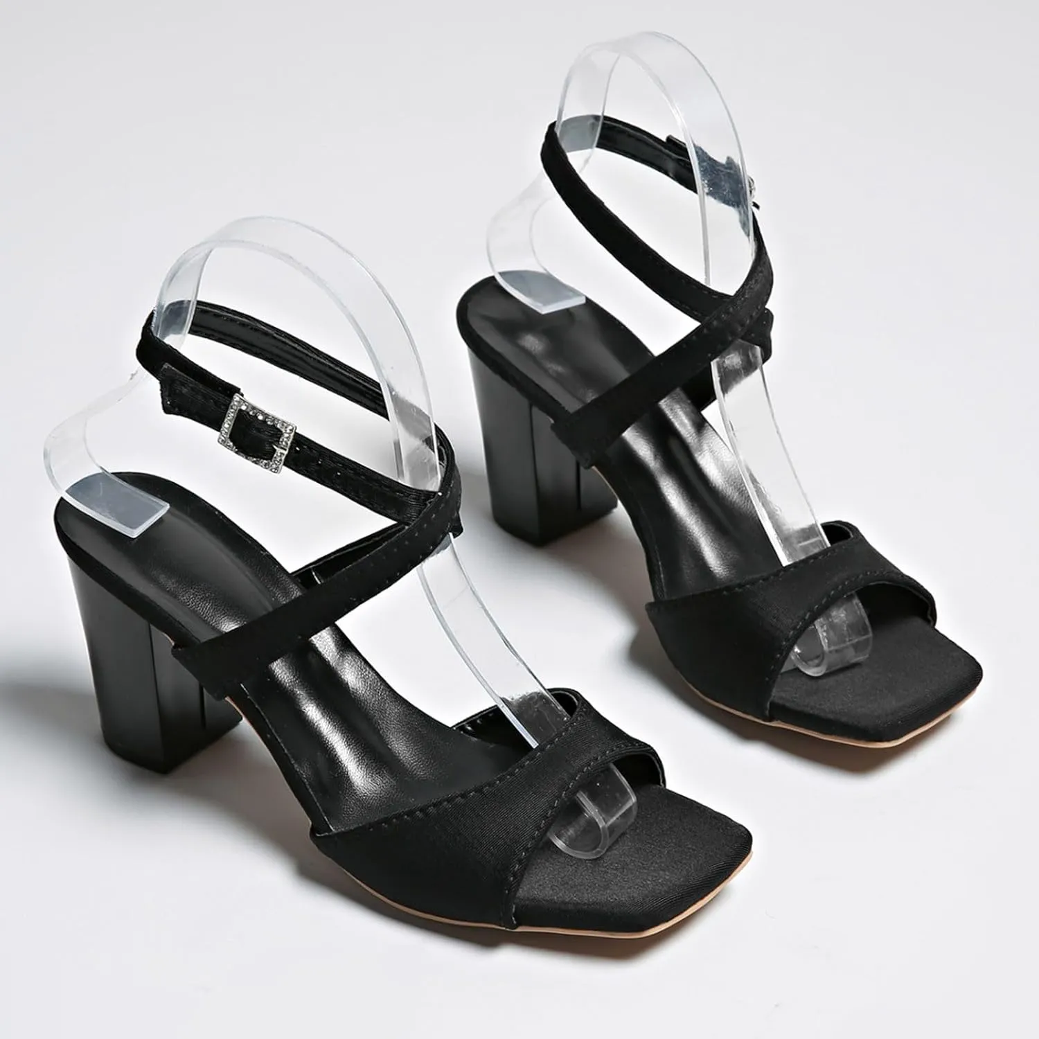Women's Crisscross Strap Block Heels Sandals Comfortable Open Toe Party Dress Pump Shoes Fashion Square Toe Sandals