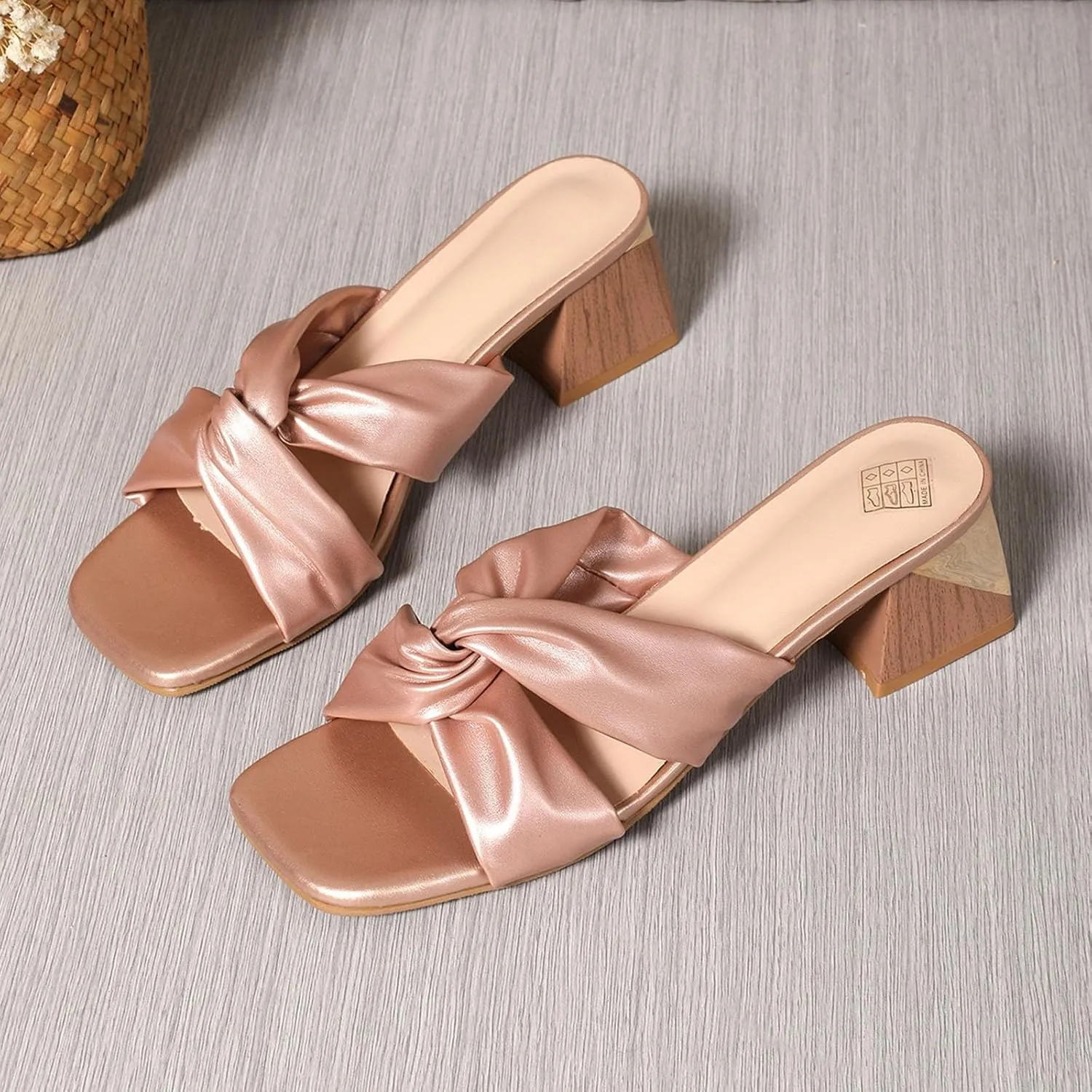 Women's Cross Strappy Block Chunky Heels Fashion Square Open Toe Slip On Heeled Sandals Dressy Party Dress Shoes