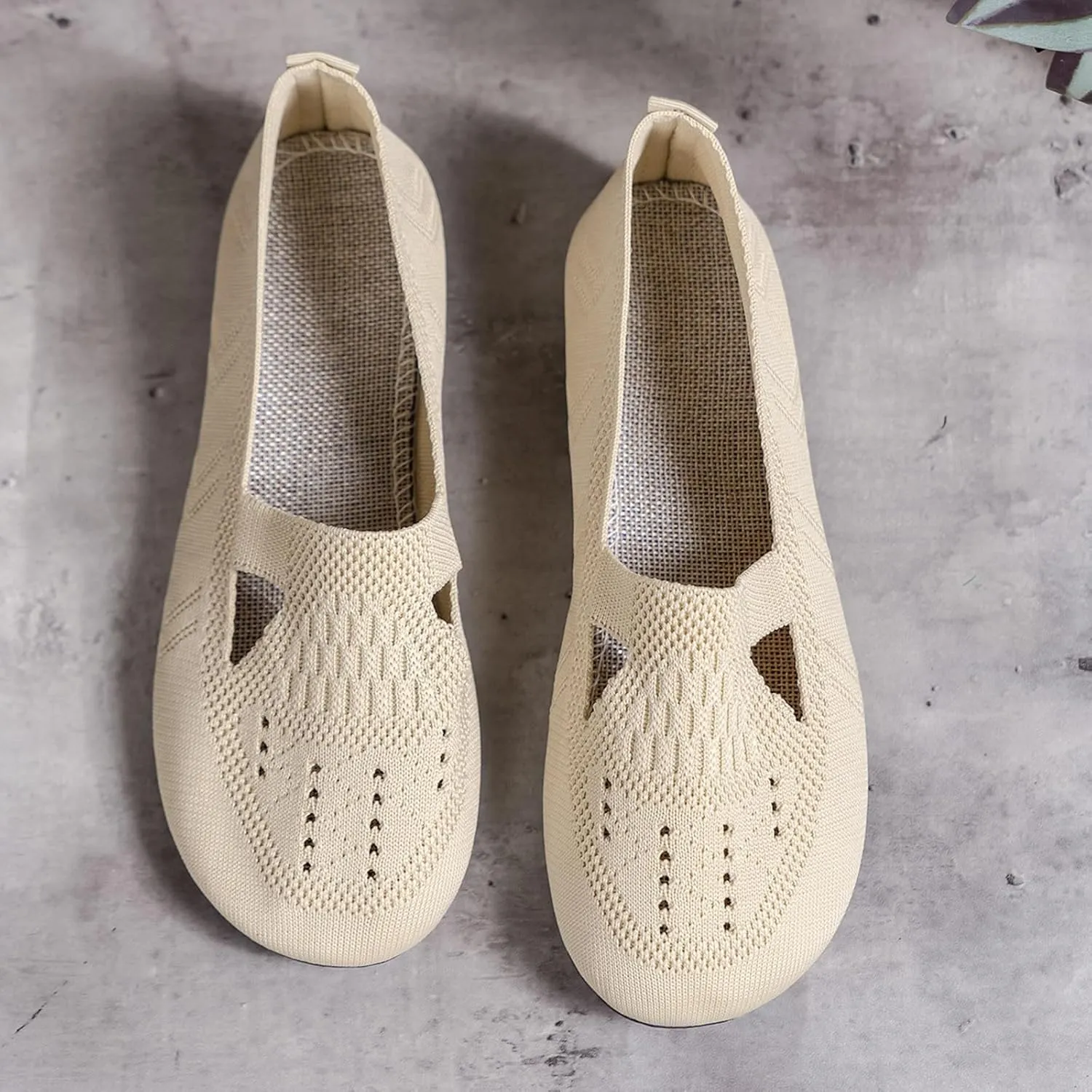 Women's Dress Flat Ballet Breathable Hollow Out Mesh Flat Women's Summer Shoes Casual Knit Dress Shoes