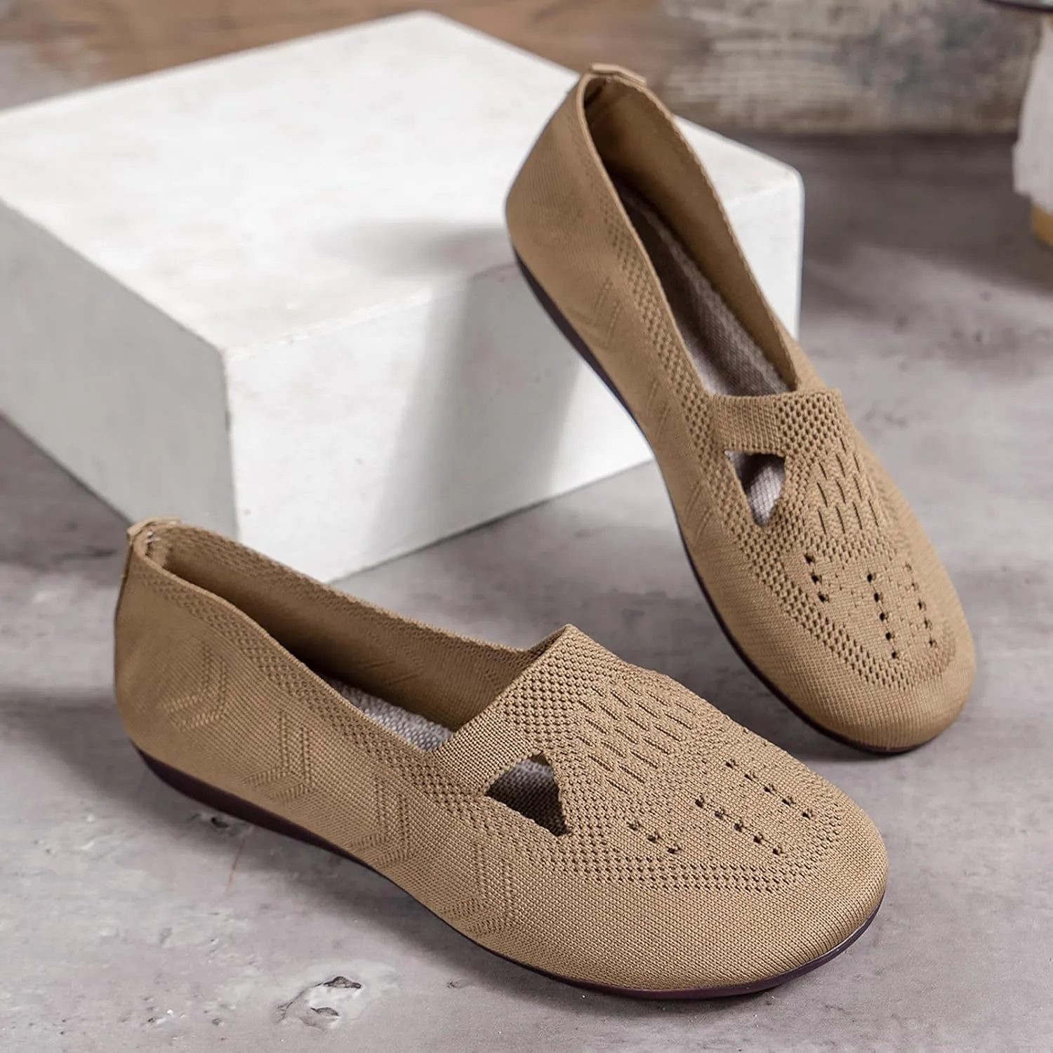 Women's Dress Flat Ballet Breathable Hollow Out Mesh Flat Women's Summer Shoes Casual Knit Dress Shoes