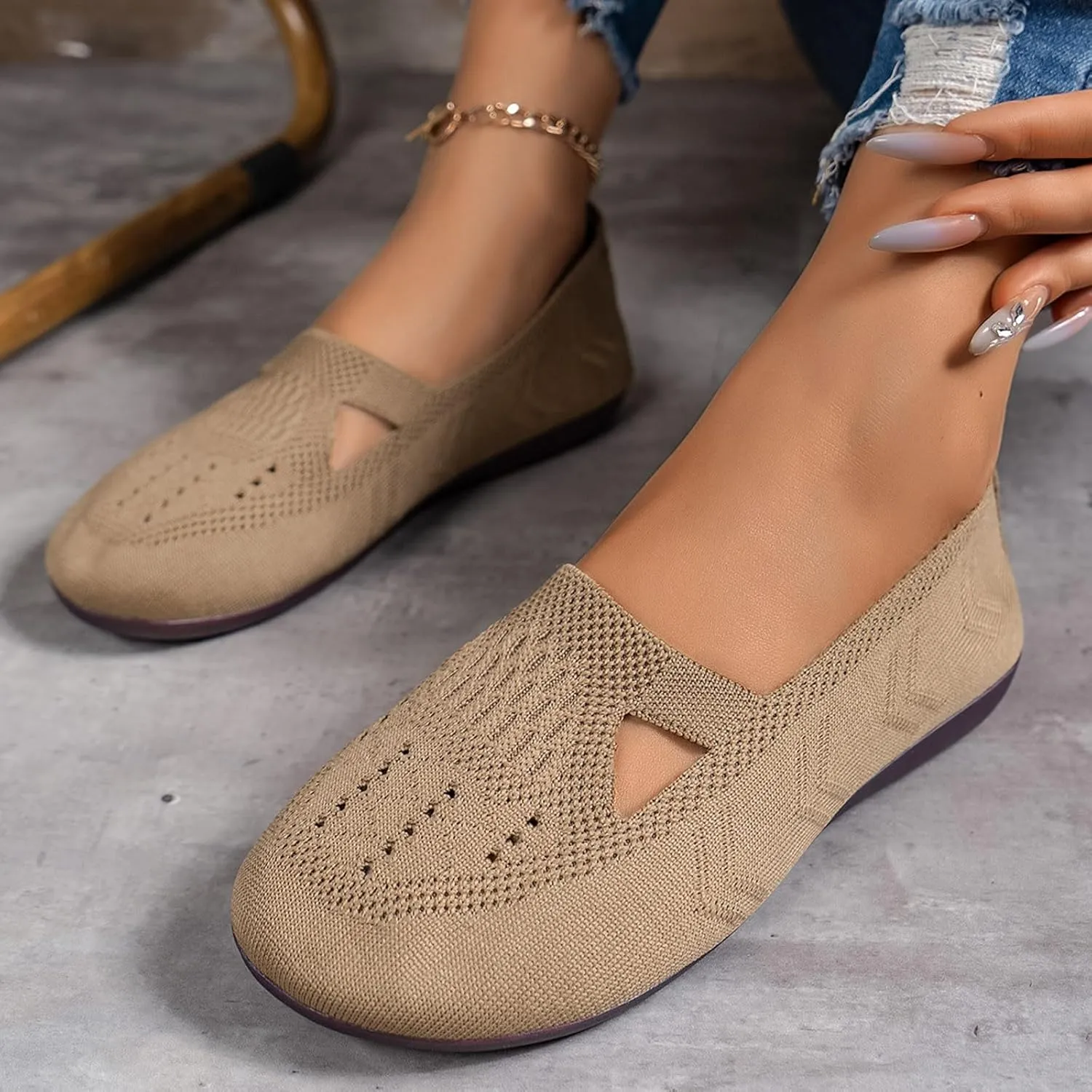 Women's Dress Flat Ballet Breathable Hollow Out Mesh Flat Women's Summer Shoes Casual Knit Dress Shoes