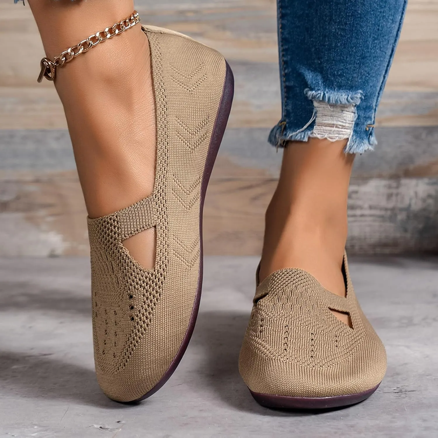 Women's Dress Flat Ballet Breathable Hollow Out Mesh Flat Women's Summer Shoes Casual Knit Dress Shoes
