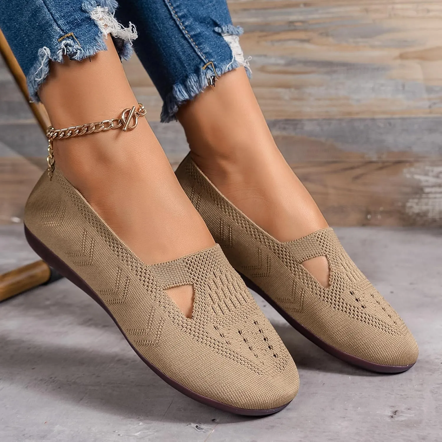 Women's Dress Flat Ballet Breathable Hollow Out Mesh Flat Women's Summer Shoes Casual Knit Dress Shoes