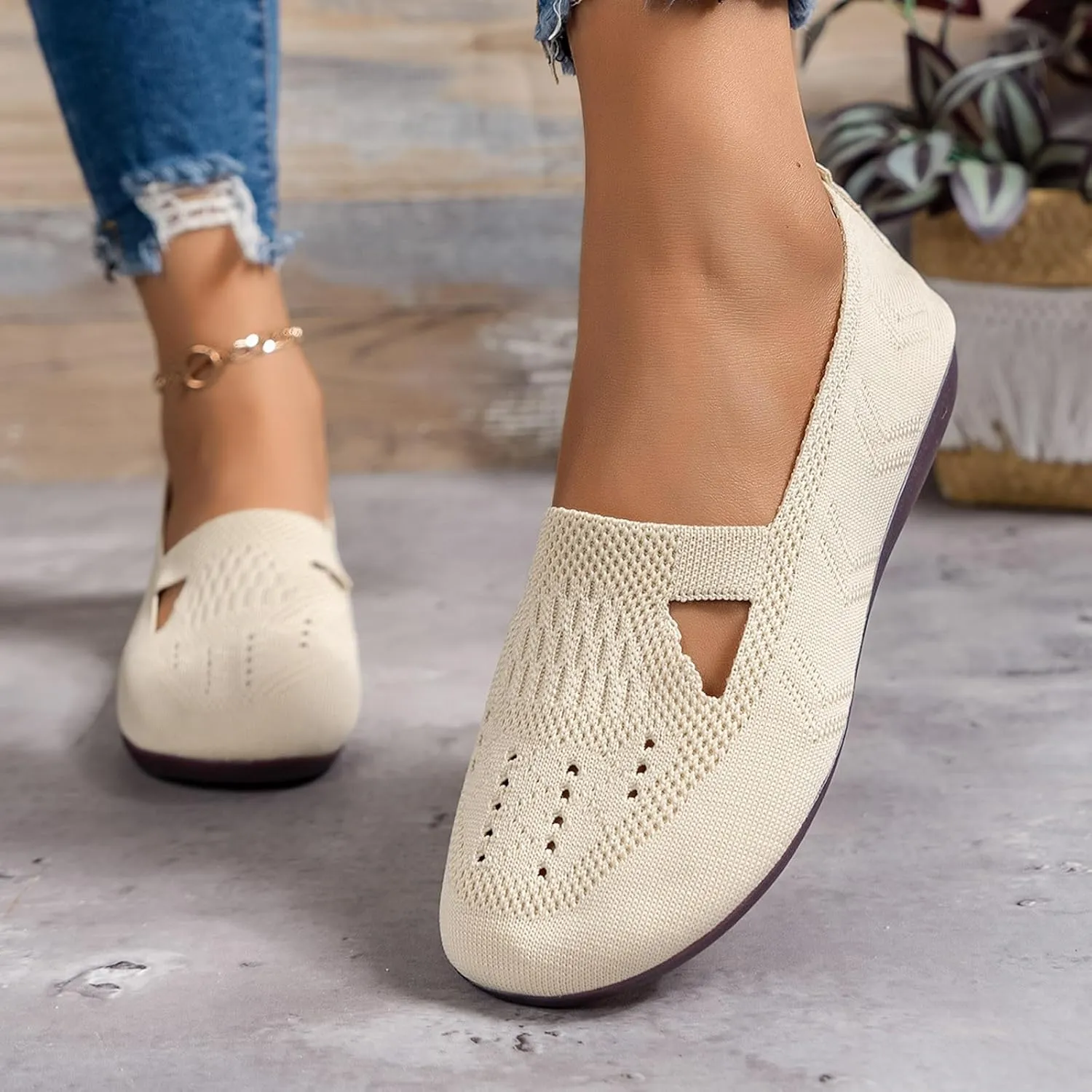 Women's Dress Flat Ballet Breathable Hollow Out Mesh Flat Women's Summer Shoes Casual Knit Dress Shoes
