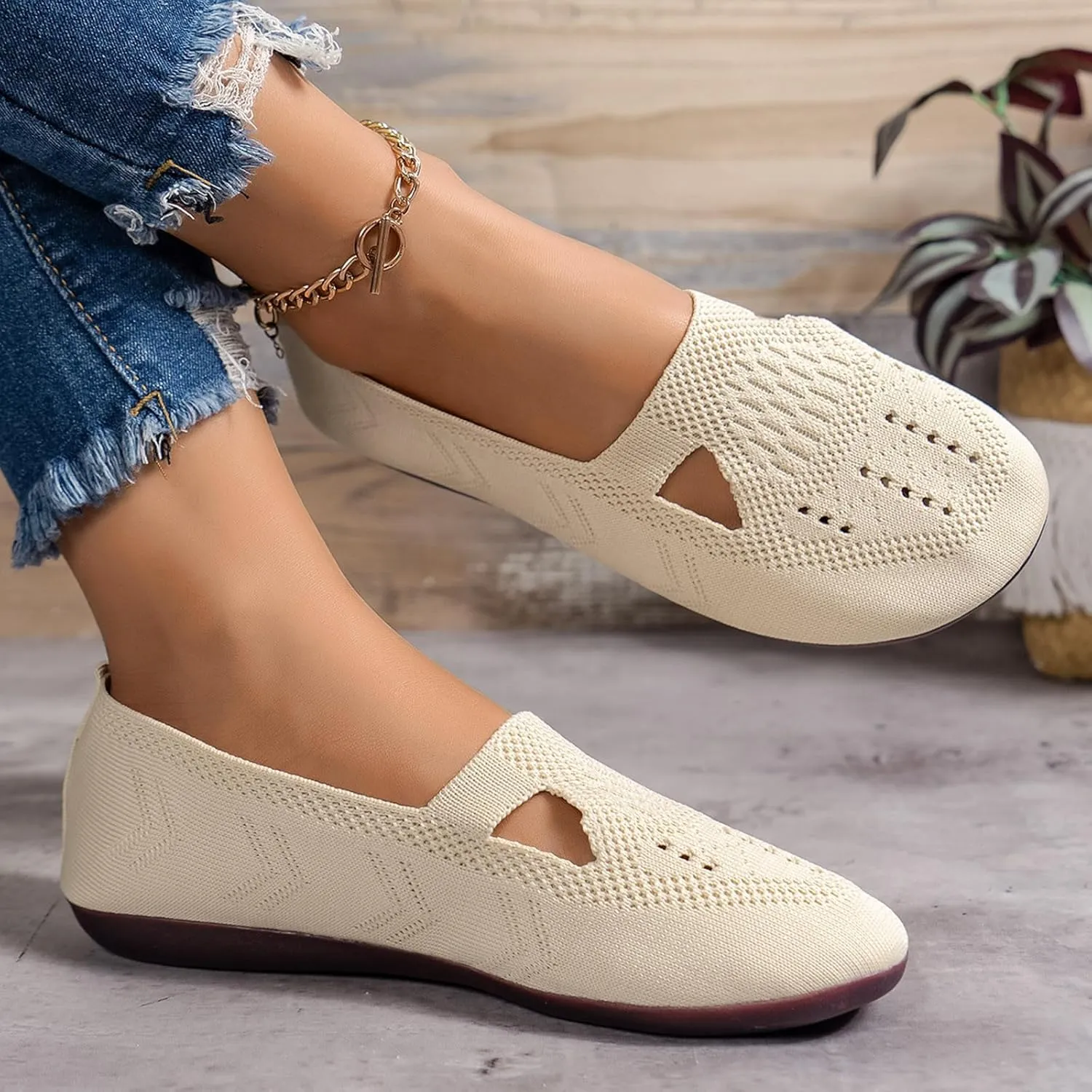 Women's Dress Flat Ballet Breathable Hollow Out Mesh Flat Women's Summer Shoes Casual Knit Dress Shoes