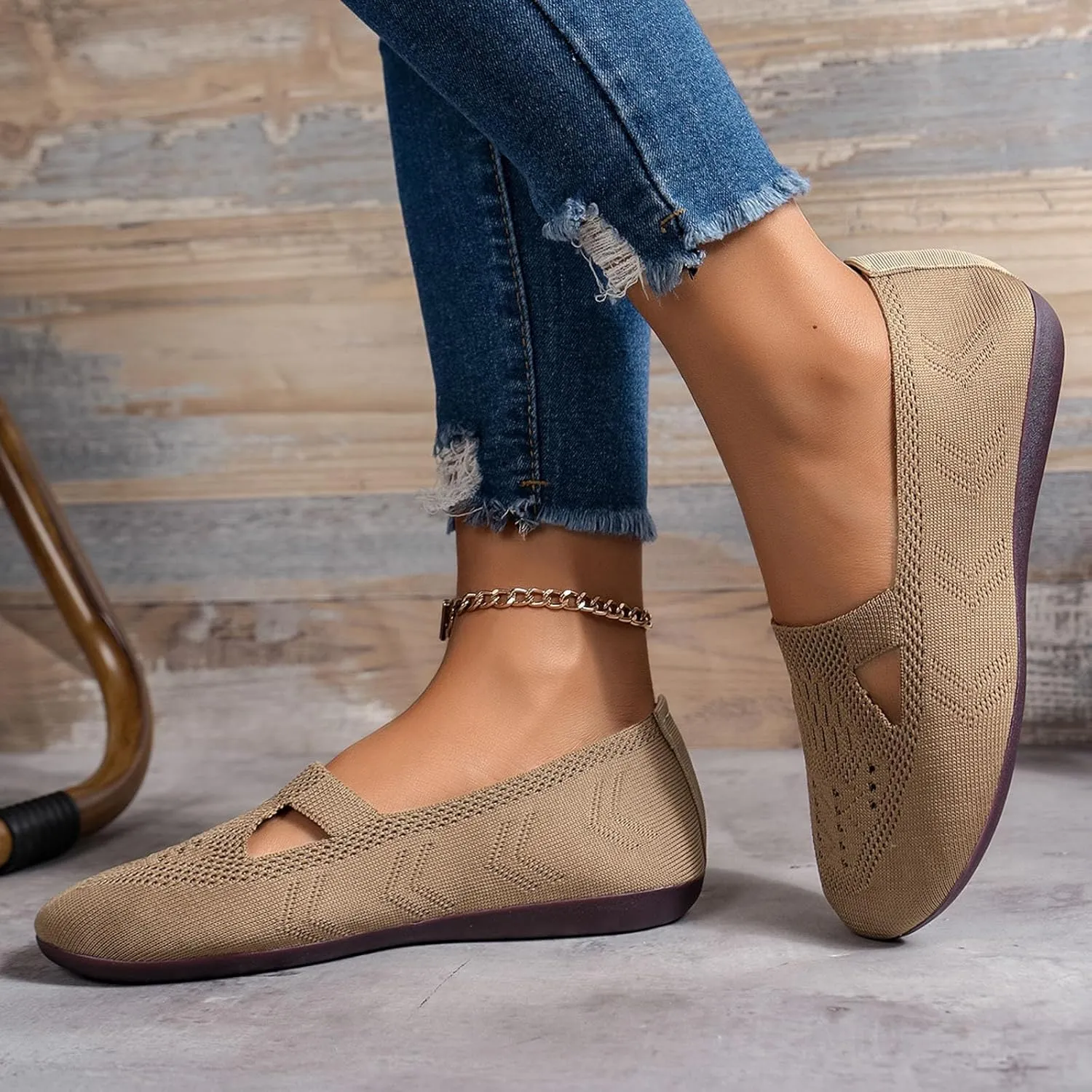 Women's Dress Flat Ballet Breathable Hollow Out Mesh Flat Women's Summer Shoes Casual Knit Dress Shoes