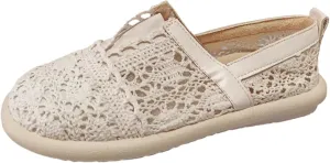 Women's Dress Flat Ballet Low Hollow Out Breathable Soft Single Shoe Ladies Casual Flower Lace Flats Knit Dress Shoes