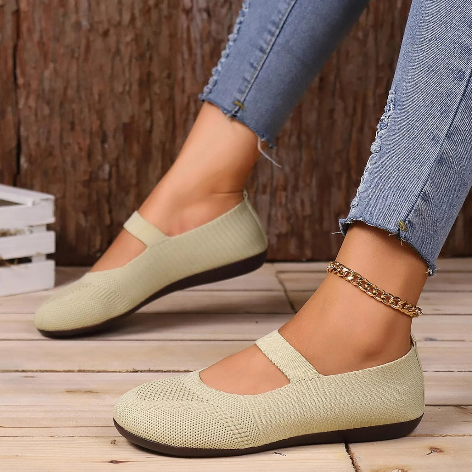 Women's Dress Flat Ballet Low Pointed Toe Knit Ballet Women's Ballet Flats Ladies Fashion Solid Color Breathable Knitted Mesh Shoes