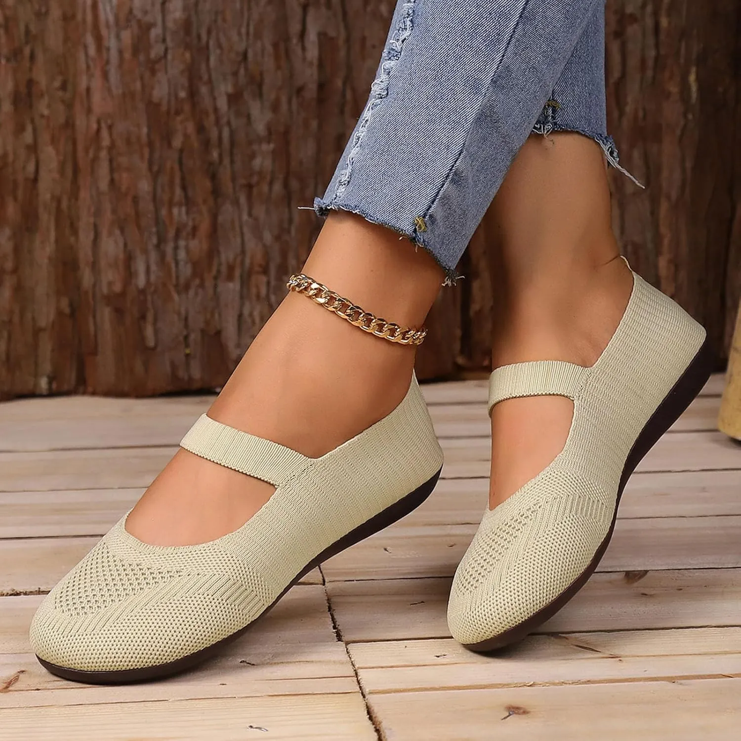 Women's Dress Flat Ballet Low Pointed Toe Knit Ballet Women's Ballet Flats Ladies Fashion Solid Color Breathable Knitted Mesh Shoes