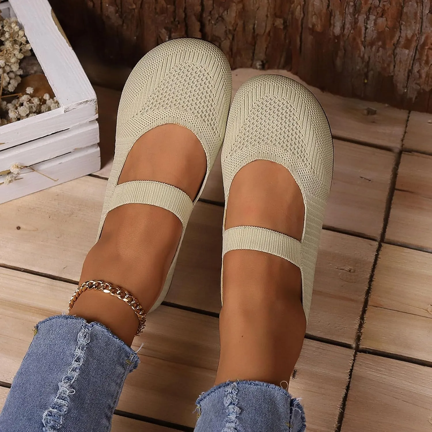 Women's Dress Flat Ballet Low Pointed Toe Knit Ballet Women's Ballet Flats Ladies Fashion Solid Color Breathable Knitted Mesh Shoes