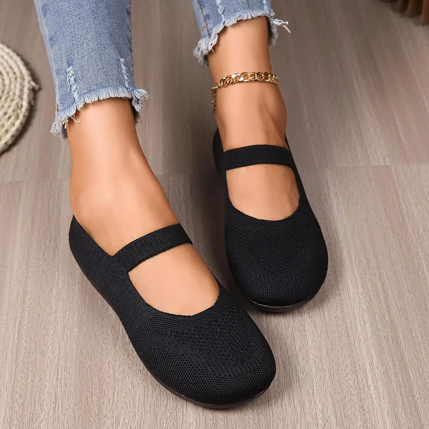 Women's Dress Flat Ballet Low Pointed Toe Knit Ballet Women's Ballet Flats Ladies Fashion Solid Color Breathable Knitted Mesh Shoes