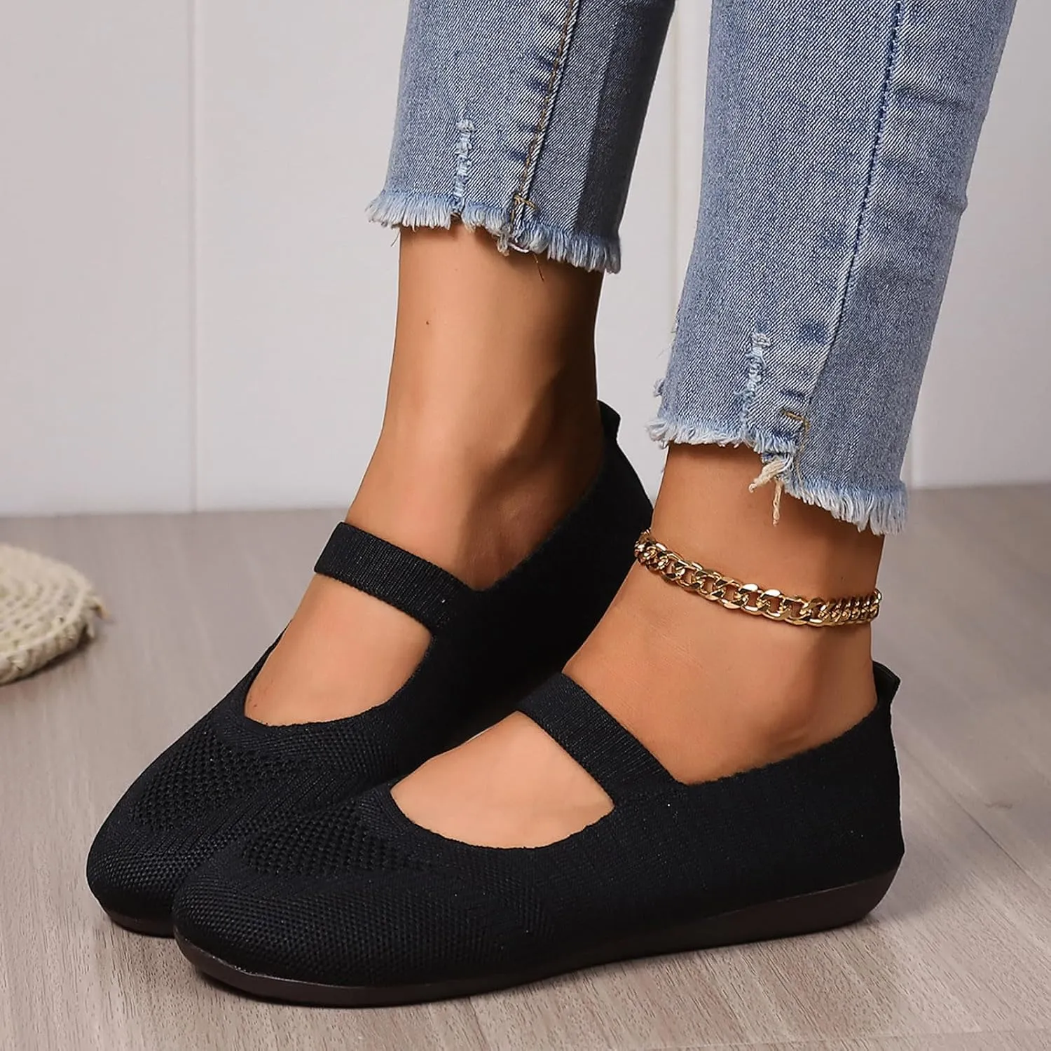 Women's Dress Flat Ballet Low Pointed Toe Knit Ballet Women's Ballet Flats Ladies Fashion Solid Color Breathable Knitted Mesh Shoes