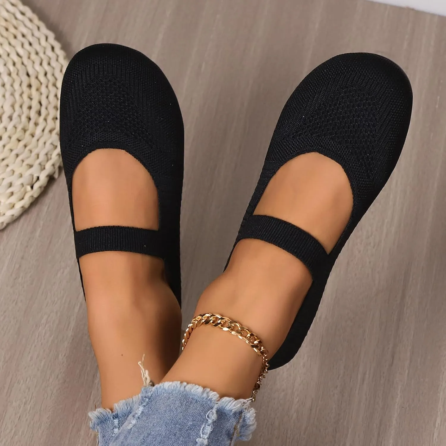 Women's Dress Flat Ballet Low Pointed Toe Knit Ballet Women's Ballet Flats Ladies Fashion Solid Color Breathable Knitted Mesh Shoes