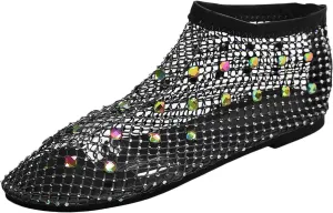 Women's Dress Flat Ballet Low Rhinestone Single Shoes Ladies Breathable Hollow Mesh Flats Dress Shoes