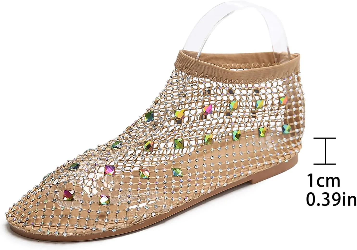 Women's Dress Flat Ballet Low Rhinestone Single Shoes Ladies Breathable Hollow Mesh Flats Dress Shoes