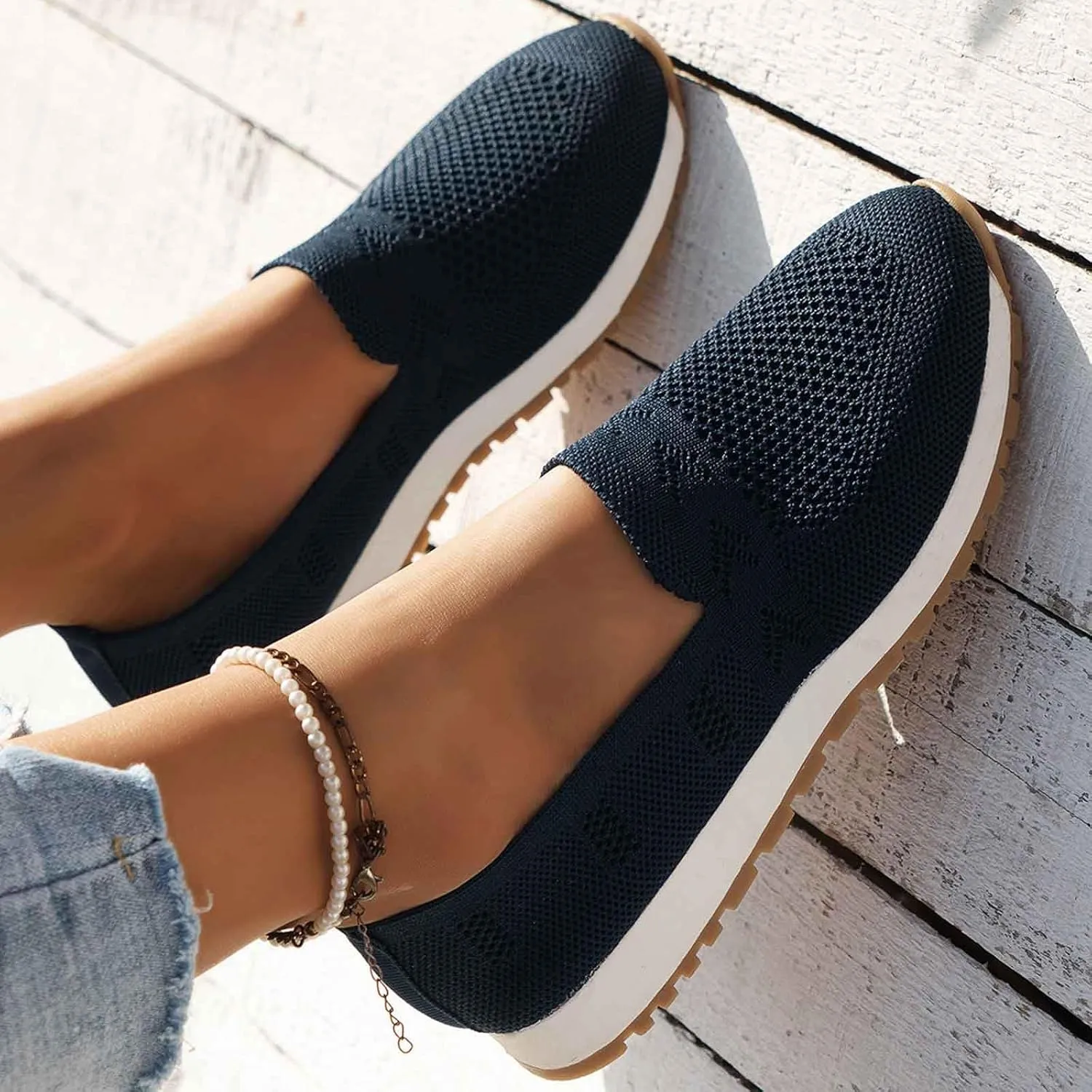Women's Dress Flat Ballet Low Wedge Women's Slip On Travel Soft Men's Breathable Mesh Casual Light Outdoor Hiking Shoes