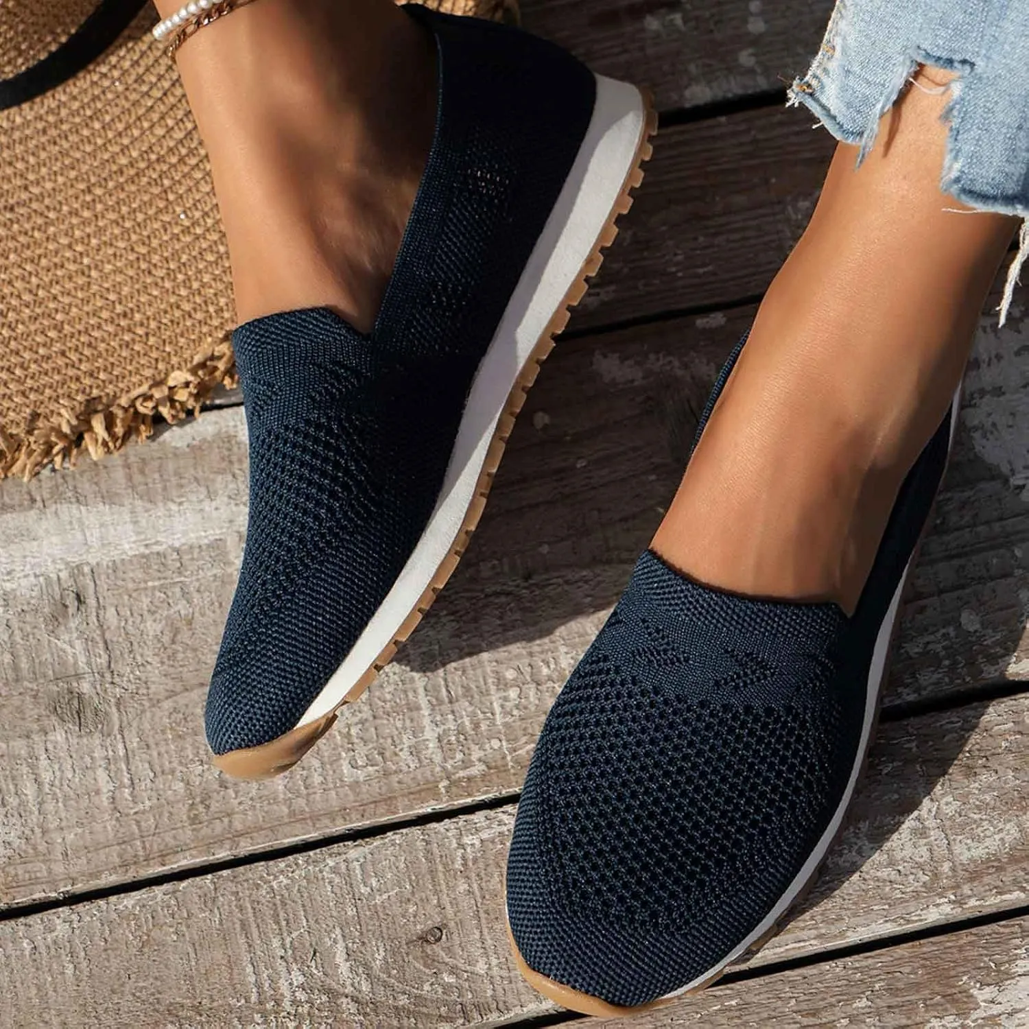 Women's Dress Flat Ballet Low Wedge Women's Slip On Travel Soft Men's Breathable Mesh Casual Light Outdoor Hiking Shoes