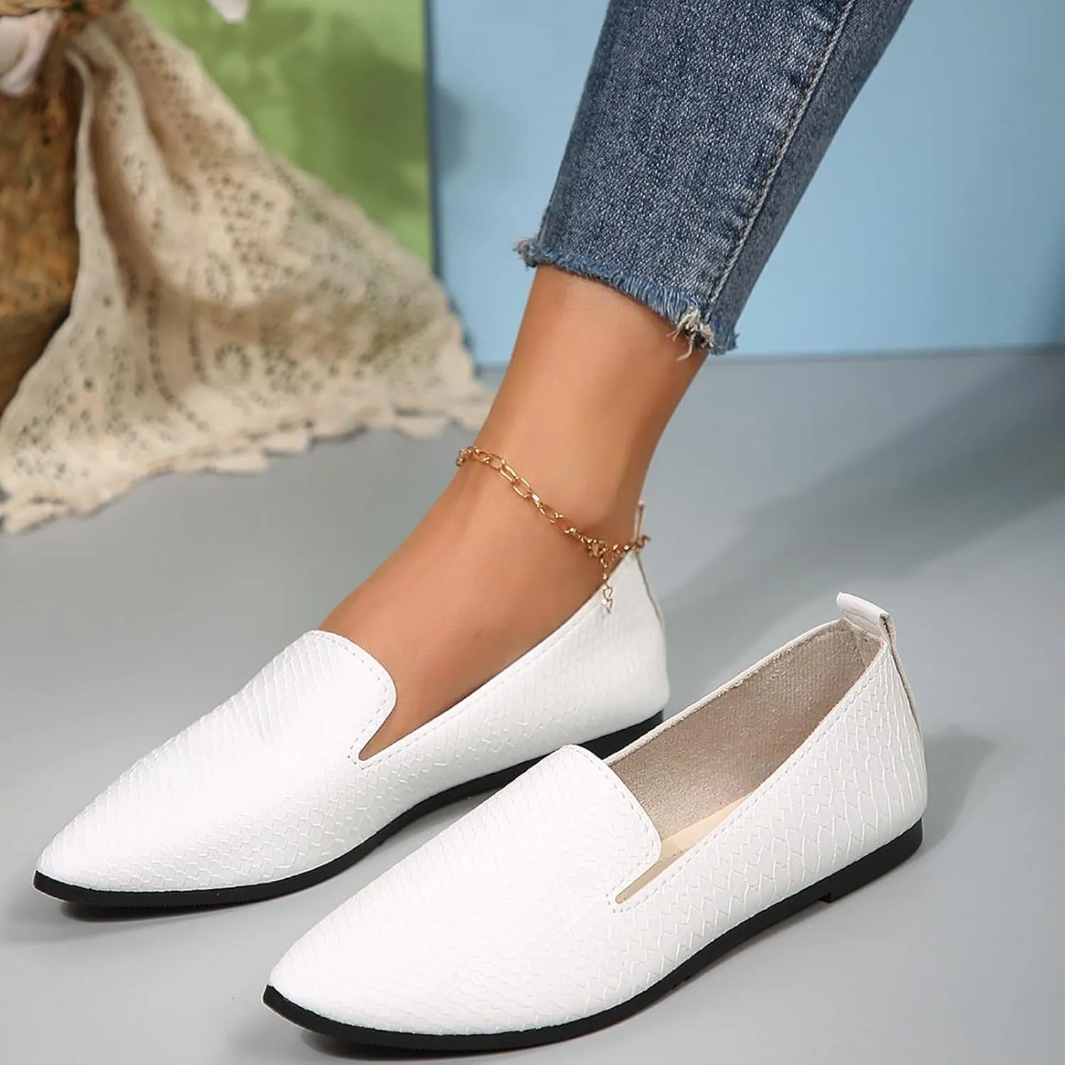 Women's Dress Flat Ballet Pointed Toe Knit Ballet Low Wedge Women Casual Shoes Ballerina Flats for Work Womens Single Shoe