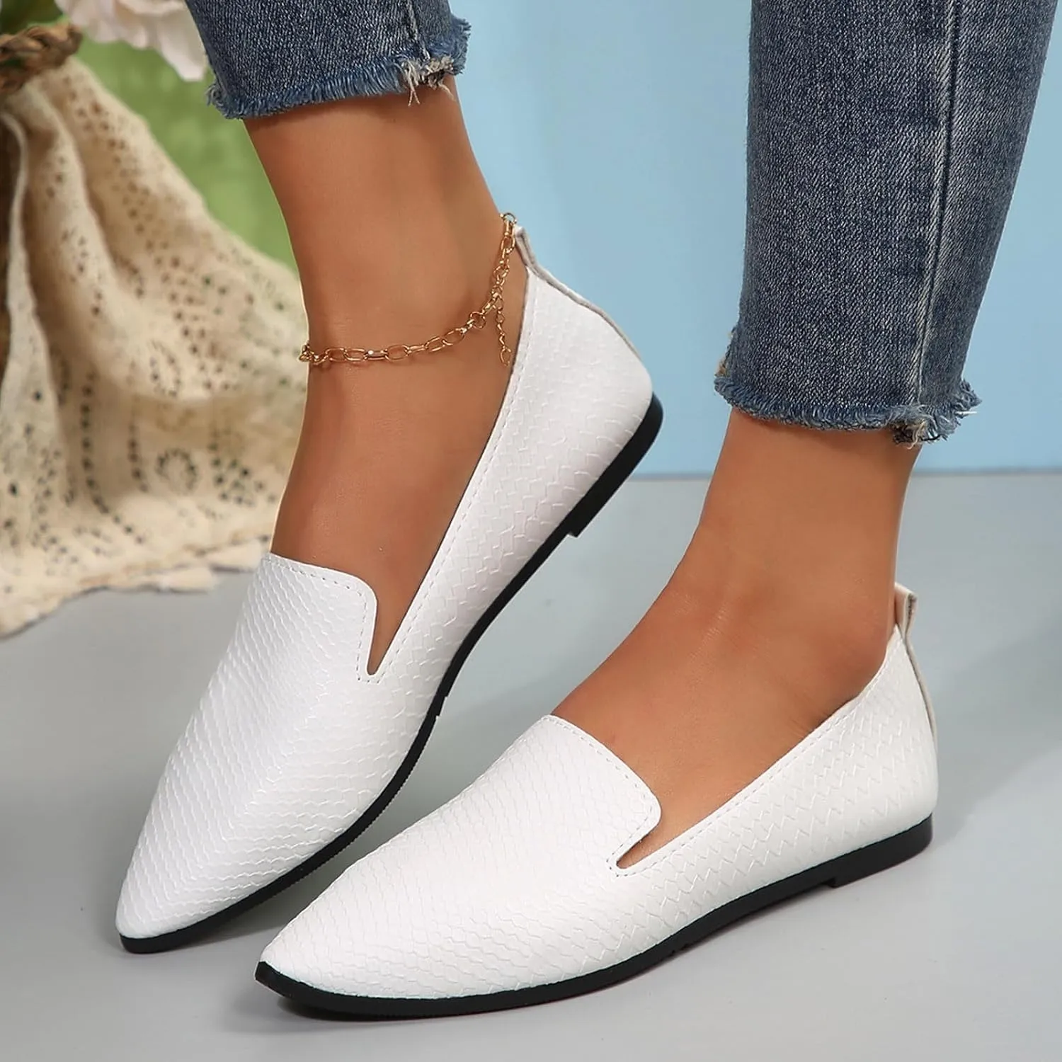 Women's Dress Flat Ballet Pointed Toe Knit Ballet Low Wedge Women Casual Shoes Ballerina Flats for Work Womens Single Shoe