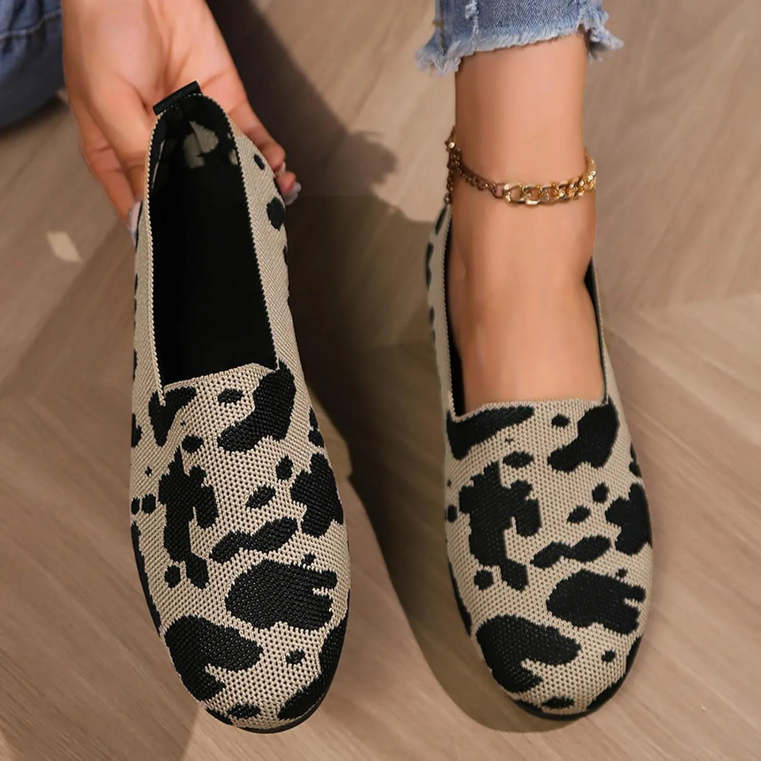 Womens Dress Shoes Ballerina Flats for Work Womens Pointed Toe Flats Knit Dress Shoes Slip On Flat Ballerina Walking