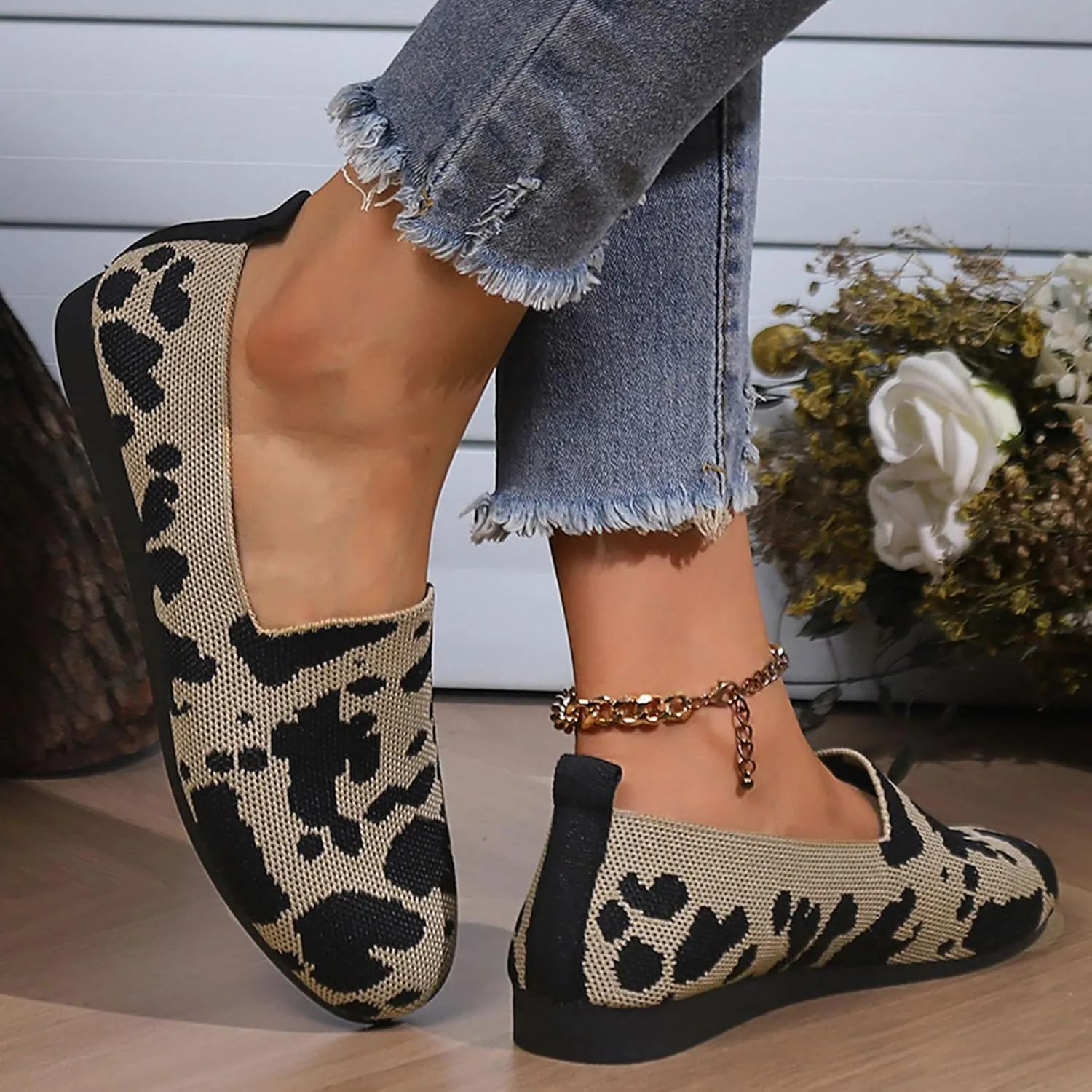 Womens Dress Shoes Ballerina Flats for Work Womens Pointed Toe Flats Knit Dress Shoes Slip On Flat Ballerina Walking
