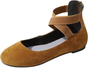 Women's Dressy Ballet Flats Summer Casual Elastic Ankle Straps Closed Toe Flat Ballerina Comfortable Office Work Shoes Walking Flats