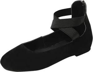 Women's Dressy Ballet Flats Summer Casual Elastic Ankle Straps Closed Toe Flat Ballerina Comfortable Office Work Shoes Walking Flats