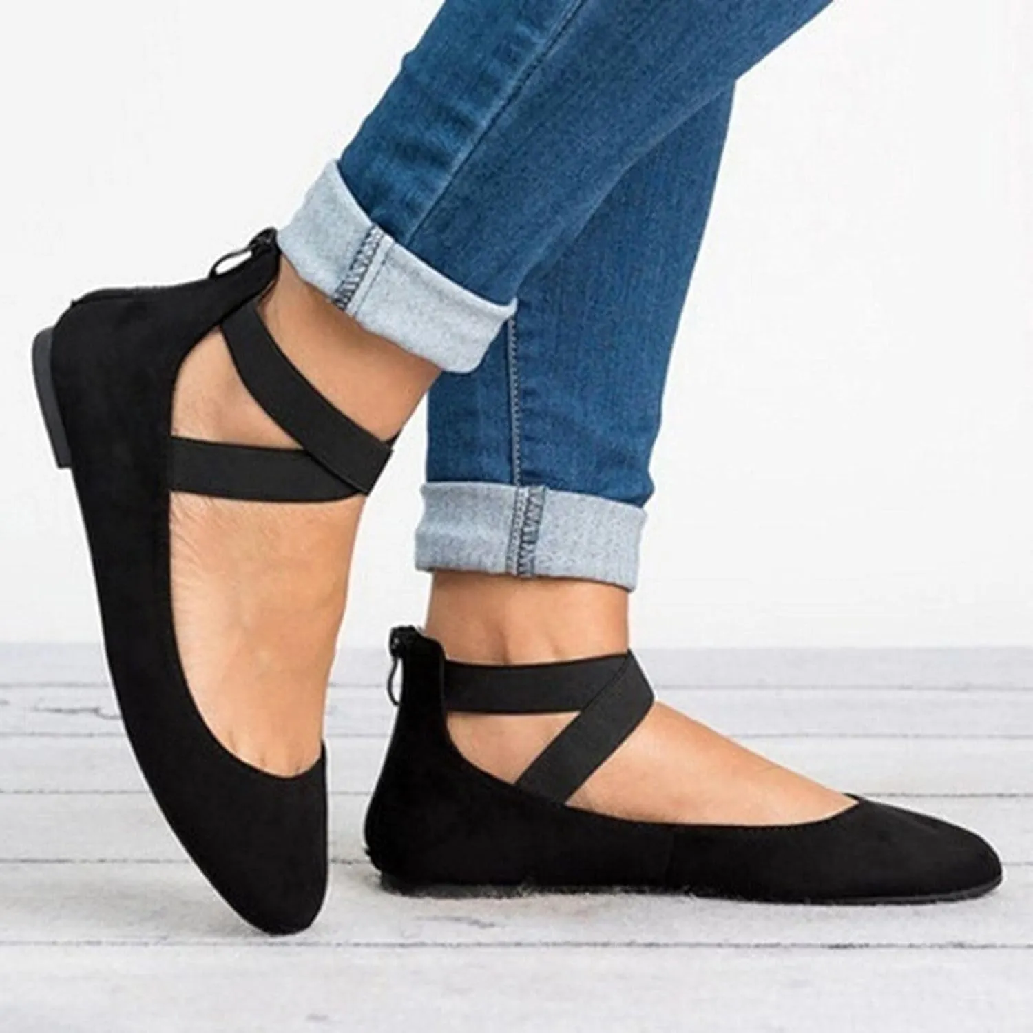 Women's Dressy Ballet Flats Summer Casual Elastic Ankle Straps Closed Toe Flat Ballerina Comfortable Office Work Shoes Walking Flats