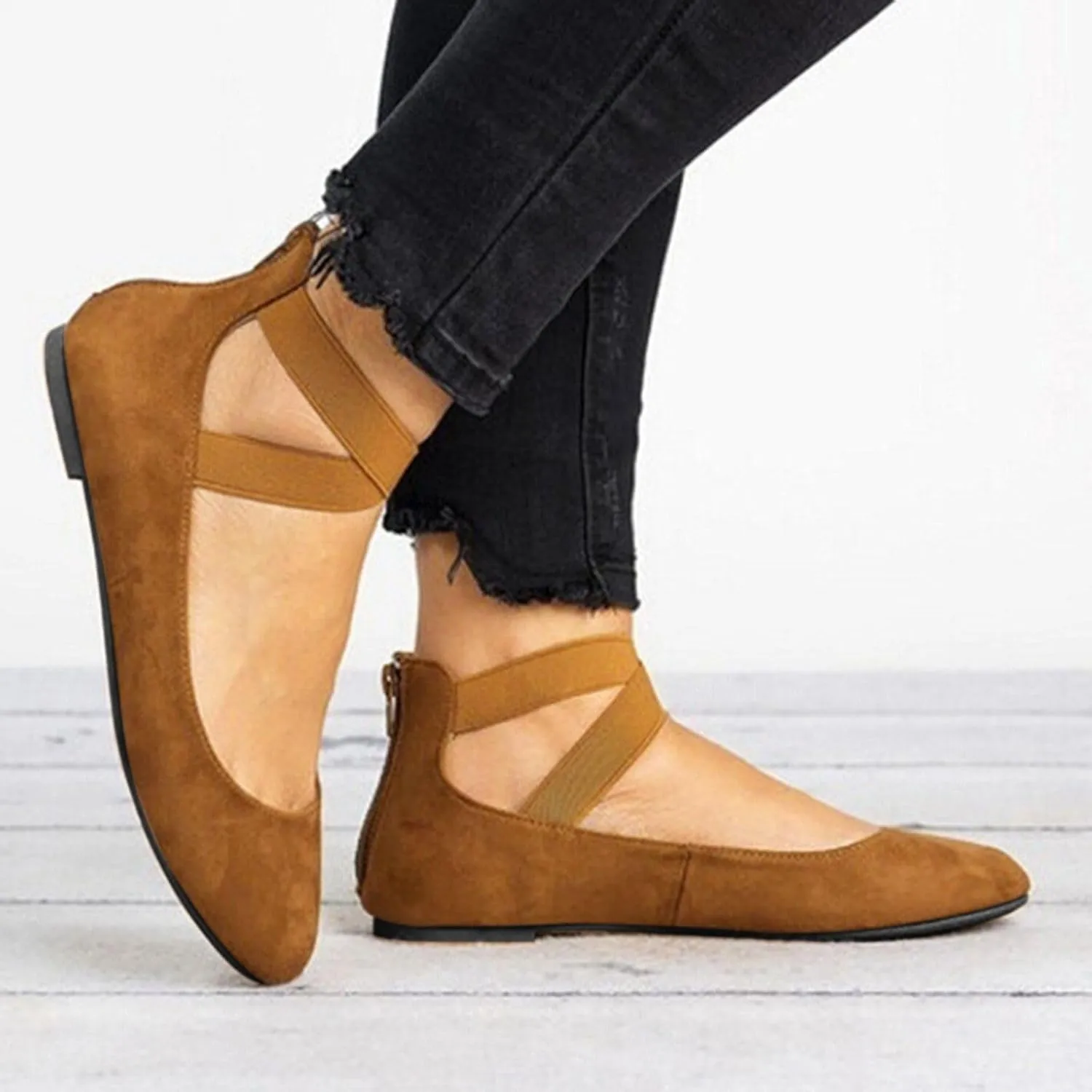 Women's Dressy Ballet Flats Summer Casual Elastic Ankle Straps Closed Toe Flat Ballerina Comfortable Office Work Shoes Walking Flats