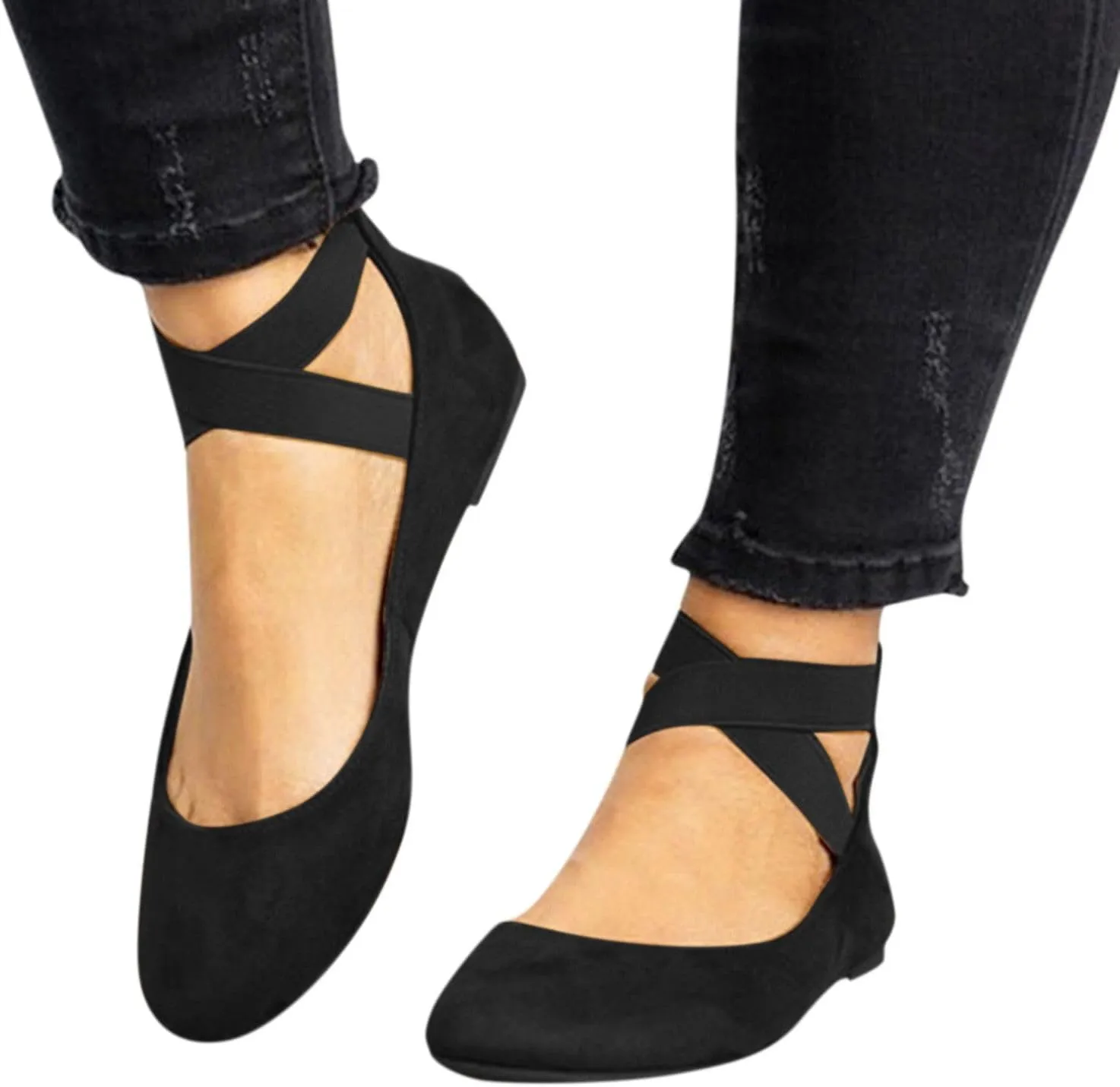 Women's Dressy Ballet Flats Summer Casual Elastic Ankle Straps Closed Toe Flat Ballerina Comfortable Office Work Shoes Walking Flats