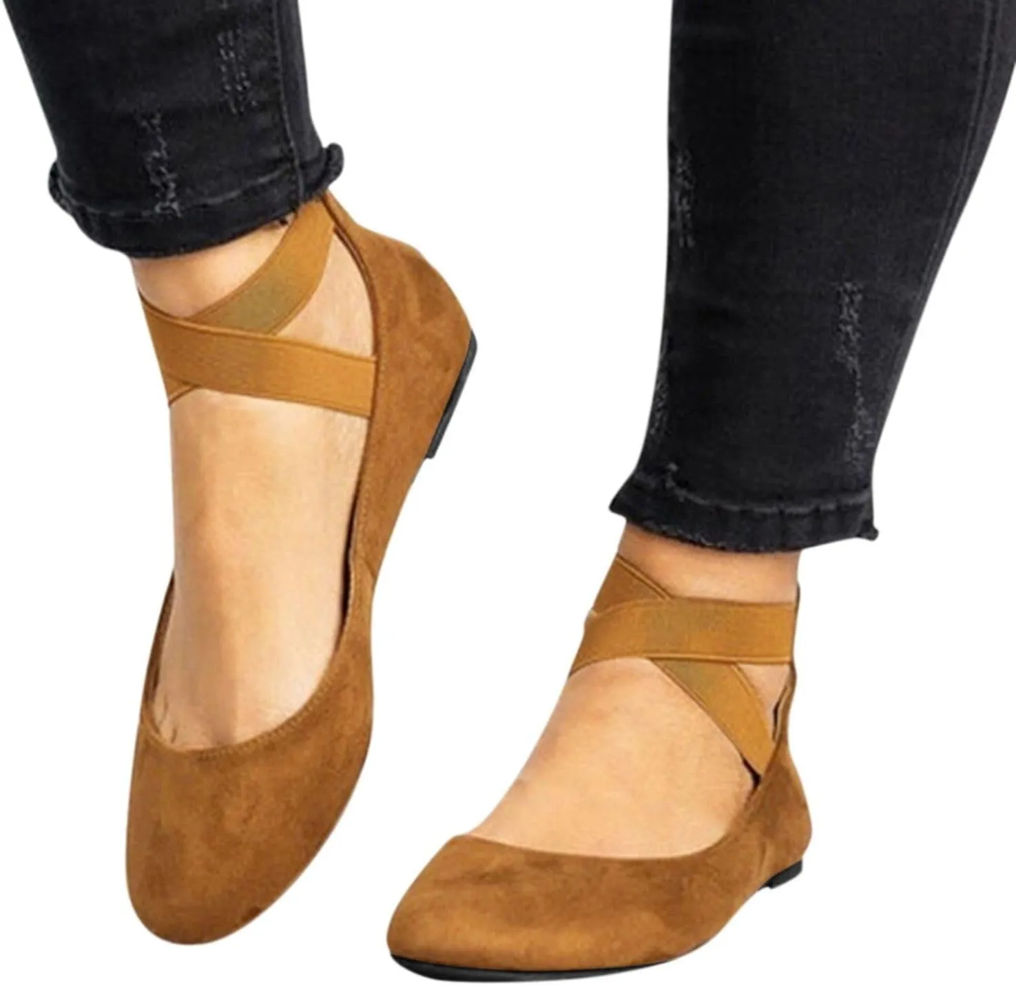 Women's Dressy Ballet Flats Summer Casual Elastic Ankle Straps Closed Toe Flat Ballerina Comfortable Office Work Shoes Walking Flats