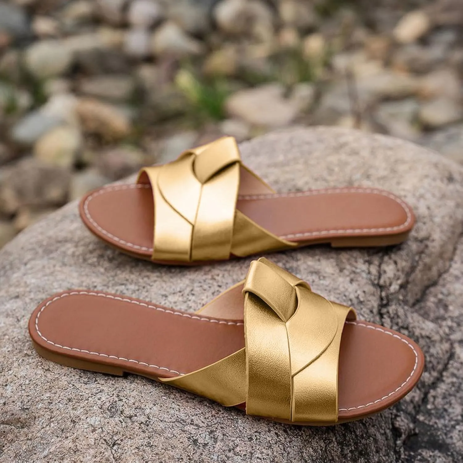 Women's Dressy Flat Sandals Ladies' Casual And Fashionable Summer Flat Slippers One Line Breathable And Comfortable