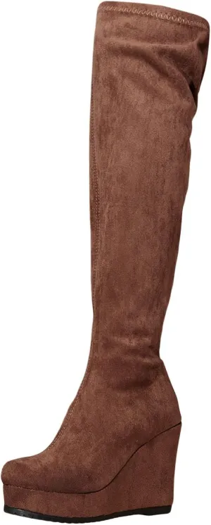 Women's Fashion Autumn Winter Over Knee Lace Up Boots Flat Low Heel Solid Color Suede Boots Thigh High Boots Platform