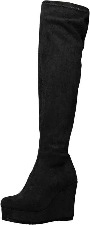 Women's Fashion Autumn Winter Over Knee Lace Up Boots Flat Low Heel Solid Color Suede Boots Thigh High Boots Platform